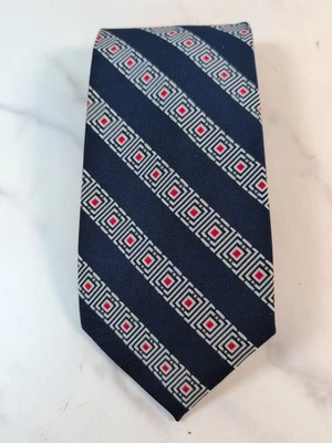 Corbata clásica de poliéster Haband años 70 a rayas geométricas azul gris rojo EE. UU. Foto 1 de 4