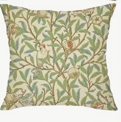 William Morris Abstract Floral Bird Design Linen Throw Pillow Cover Home Decor - Image 1 of 4