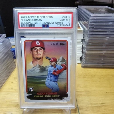 2023 Topps Bob Ross Nolan Gorman RC Budding Talents Titanium White /35 PSA 10 - Image 1 of 2
