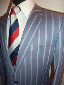 ASOS Blue Stripe Boating Blazer Rowing Jacket 40 R Sport Coat Cotton Linen - Picture 1 of 7