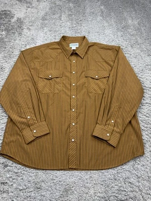 Duke Haband Shirt Men 2XL Brown Striped Western Sawtooth Pearl Snap Vtg 90s - Image 1 of 4