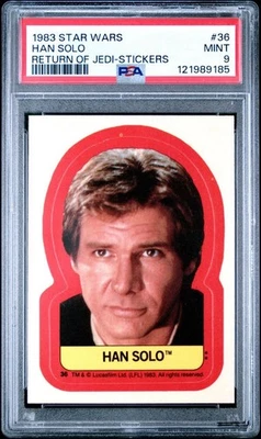 1983 Topps Star Wars Return of the Jedi Pegatinas #36 Han Solo Raro PSA 9 Belleza Foto 1 de 2