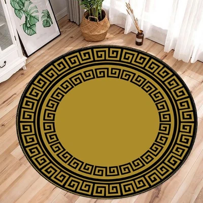 Greek Key Round Rug, Round Area Rugs, Soft Living Room Carpet, Modern Natural - Image 1 of 4