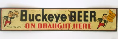 Ancienne plaque publicitaire en métal et relief, Buckeye Beer, bière, cica 1930. - Photo 1/4