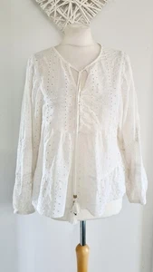 Ladies River Island Ivory Broderie Anglaise Boho Puff Sleeve Tunic Top Size M 12 - Picture 1 of 10
