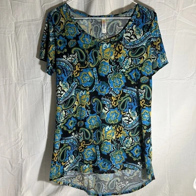 Top para mujer LuLaRoe talla pequeña diseño I’m negro/azul/dorado cachemir Foto 1 de 3