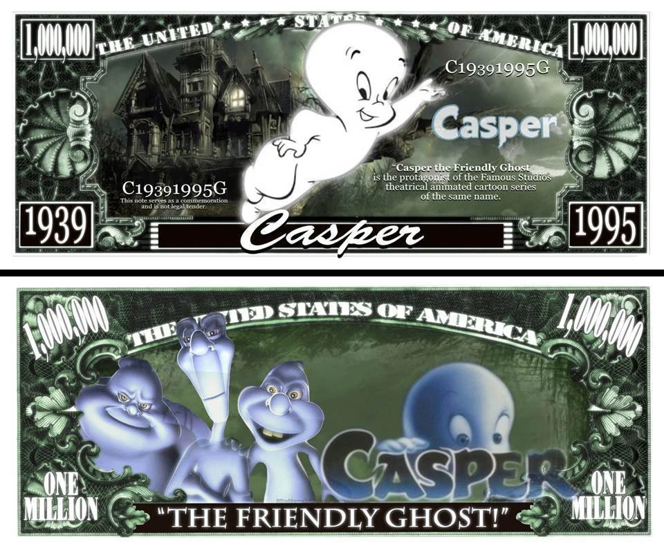 CASPER le FANTOME ! BILLET 1 MILLION DOLLAR US ! Collection Dessin Animé Gentil