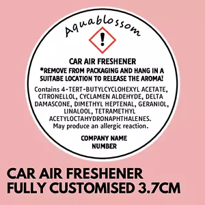 35 - CAR AIR FRESHENER- Personalised CLP Warning Safety Stickers. 37MM - Picture 1 of 1