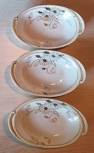 Lot of 3 Nippon Hand Painted Gold Gilded Daisy Floral Potato Small Dish Vintage - Picture 1 of 11
