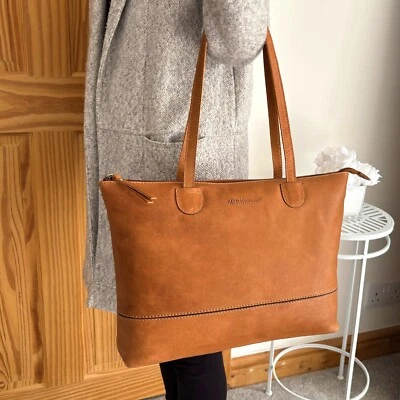 Rowallan Schultertasche groß hellbraun Vintage Leder