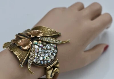 Toller Filigraner Messing/ Bronze breiter Armreif Blatt Steine ca. 66 g - Bild 1 von 4