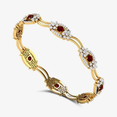 4.97ct Natural Round Diamond 14k Solid Yellow Gold Ruby Anniversary Bracelet - Image 1 of 3