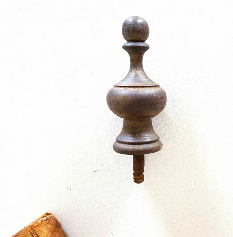 Antique French architectural salvage - wood turned post finial end cap topper Cover