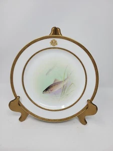 Lenox Künstler signierter Fischteller W.H. Morley handbemalt Goldrand 9" Bachforelle - Bild 1 von 11