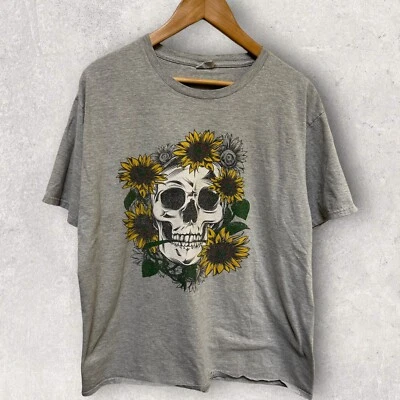 Camiseta gris con gráfico de manga corta Skull Girasoles para hombre talla XL Foto 1 de 4