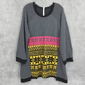 Uncle Frank Pullover Kleid XL dunkelgrau bunt Stickerei Raglanärmel nordisch - Bild 1 von 12
