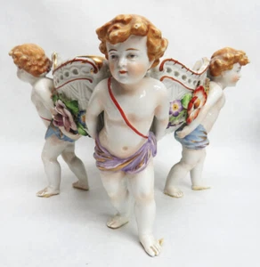 BEAUTIFUL 19th c. SITZENDORF GERMANY LARGE PORCELAIN 4 FIGURINE 7" FRUIT BOWL - Picture 1 of 12