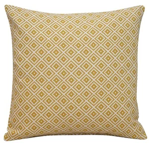 Cojín Ikat geométrico Scandi en amarillo ocre y blanco. Doble cara 17x17". - Imagen 1 de 1