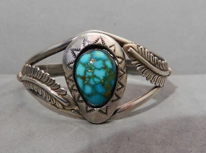 VTG NAVAJO CHIEF DODGE BISBEE TURQUOISE & STERLING CUUF BRACELET,SGND, AZ ESTATE - Picture 1 of 9