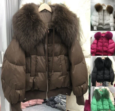 Lujoso Abrigo Chaqueta Parka Gruesa Plumón Real Capucha Piel Real para Mujer 4 COLORES Foto 1 de 4