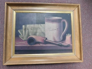 William Harnett Trompe-l'oeil Print His Mug Pipe Still Life 1880 Vintage Framed - Picture 1 of 4