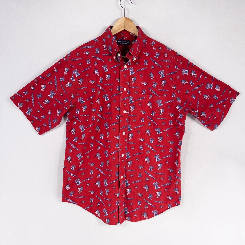 Roundtree & Yorke Shirt Mens Medium Red Button Down USA American Flag Patriotic - Image 1 of 4