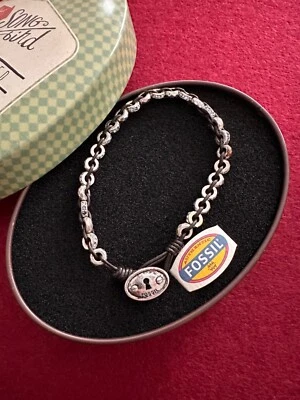 Fossil Leder Armband mit geschwärzten Elementen, tlw. mit Glitzer Armschmuck - Bild 1 von 4