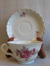Set 4 Vtg MOSA MAASTRICHT CREAM WARE Porcelain CUP SAUCERS MAROON Cabbage ROSE!
