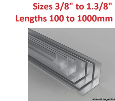 ALUMINIUM EQUAL ANGLE 3/8" 1/2" 5/8" 3/4" 7/8" 1" 1.1/8" 1.1/4" 1.3/8" inch