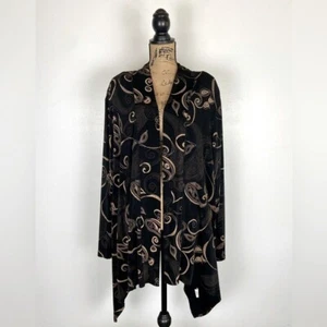 Vikki Vi Traveler Floral Long Sleeve Cardigan Size 2X Black High Low Open Front - Picture 1 of 9