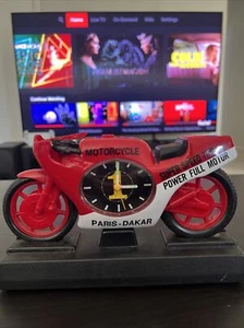 Quartz Red Motorcycle Vintage Battery Alarm Clock Paris Dakar Rally - Picture 1 of 6