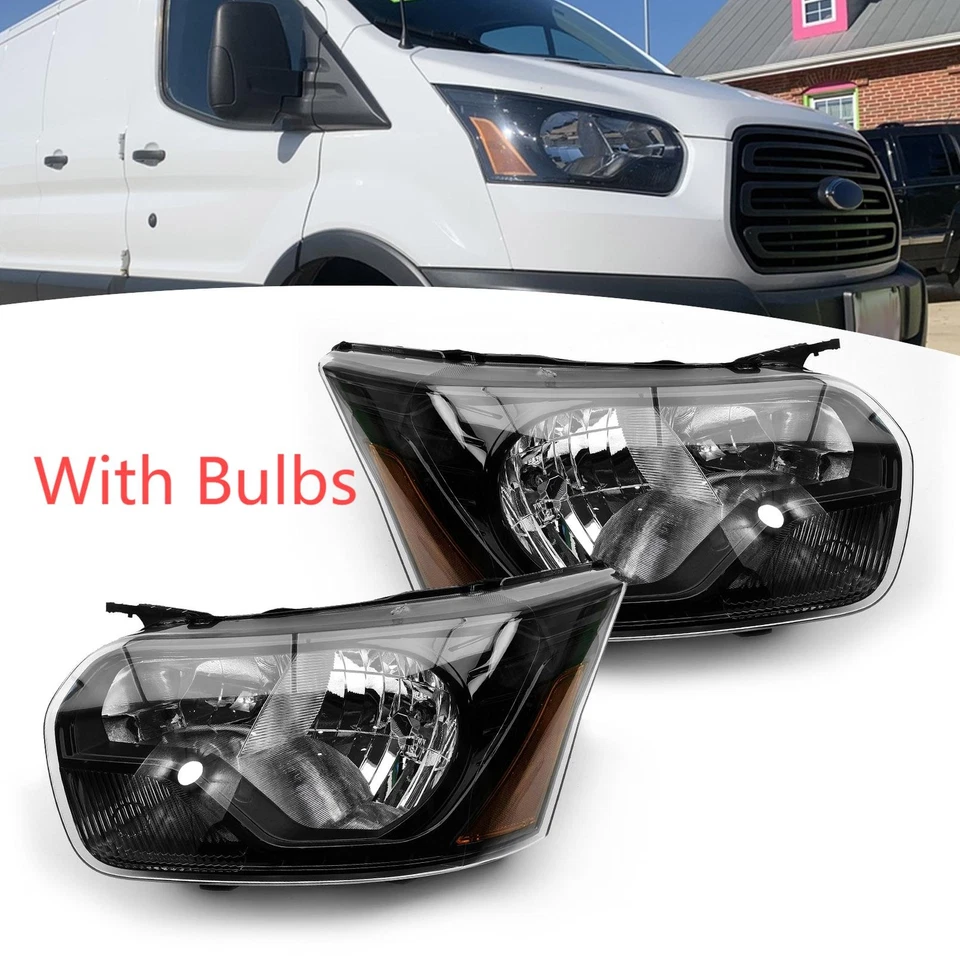 Left&Right Side Halogen Headlight For 2015-2024 Ford Transit 150 250 Black Clear - Image 1 of 4
