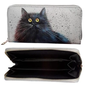 Kim Haskins Black Cat Ladies Wallet Zip Around Large Purse - Picture 1 of 4