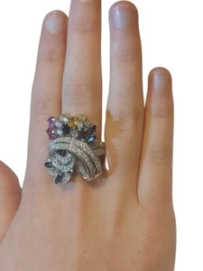 Simulated 3.48 TCW Multi Cut Sapphire ,Topaz ,Citrine & Tourmaline Women's Ring - Picture 1 of 11