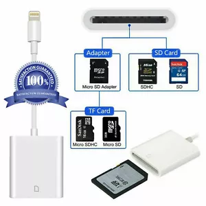 SD Card Camera Reader Adapter For iOS iPhone 6 7 8 Plus 11 XS 12 iPad 2 3 4 6 7 - Picture 1 of 8