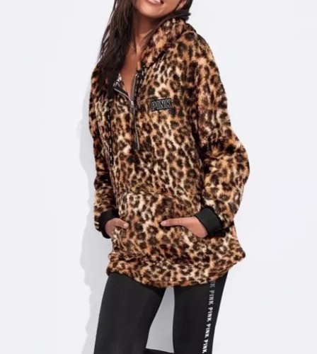 UNDERCOVER Cappuccio Sherpa Victoria's Secret ROSA Ghepardo Sherpa Quarto Giacca Mezza Cerniera XS