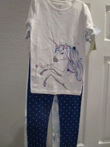 New Carter's girls 4 piece snug fit cotton pajamas Unicorn blue size 8 - Picture 1 of 2