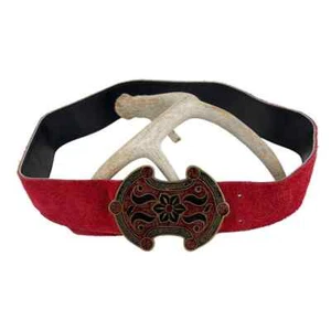 Vintage 90s Red Leather Belt with Brass Buckle Made in India Volup - Picture 1 of 12