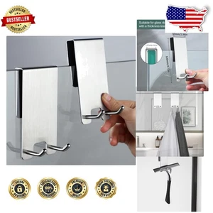 Elegant Stainless Steel Over-the-Door Shower Hooks - 2 Pack for Modern Bathrooms - Picture 1 of 8
