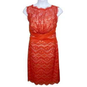 Tadashi Shoji Chantilly Encaje Naranja Rojo Encaje Vaina Vestido Talla 16 Boda Formal - Imagen 1 de 11