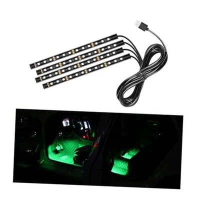 Tira de luces LED para coche, 48 luces LED interiores automáticas para atmósfera USB verde Foto 1 de 4
