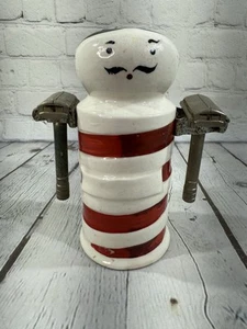 Vintage Shaving Razor Blade Bank Ceramic Barber Pole Arms Caddy Red Stripes - Picture 1 of 10