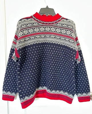 Suéter De Colección Lands End Lana Nordic Fair Isle Cuello Redondo Para Hombres M Cottagecore Foto 1 de 4
