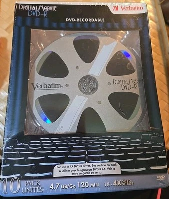 Verbatim Digital Movie DVD-R DVD-Recordable 4.7 GB 120 Minutes 10 Pack New  - Image 1 of 4