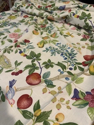 Very RARE Waverly Summer Tree Fabric Cotton Floral Fruit Birds GORGEOUS 55"X7 YD - Image 1 of 4