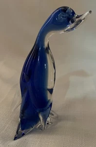 Pato de vidrio azul soplado a mano fabricante desconocido - Imagen 1 de 20