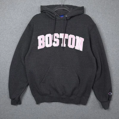 Vintage Boston Hoodie Medium Gray Champion Y2K Stitched Sewn Pink Logo Pullover - Image 1 of 4