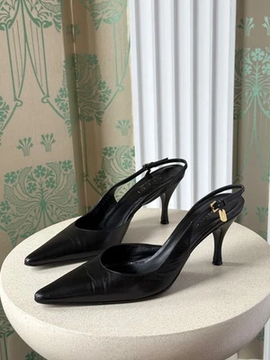 Gucci Black Leather Pointed Toe Slingback Heels Size: 37,5 / 7,5 Vintage - Image 1 of 4