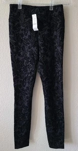 Goth Burnout Floral Velvet Leggings Sz 6 Petite Black Grunge NEW WHBM Runway - Picture 1 of 12