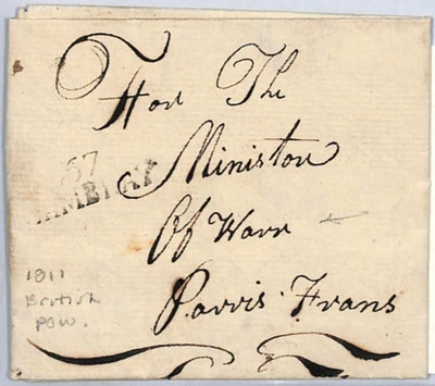 NAPOLEONIC WARS *POW* Letter 1811 BRITISH Soldier Cambrai-France Governor WY72 - Image 1 of 4